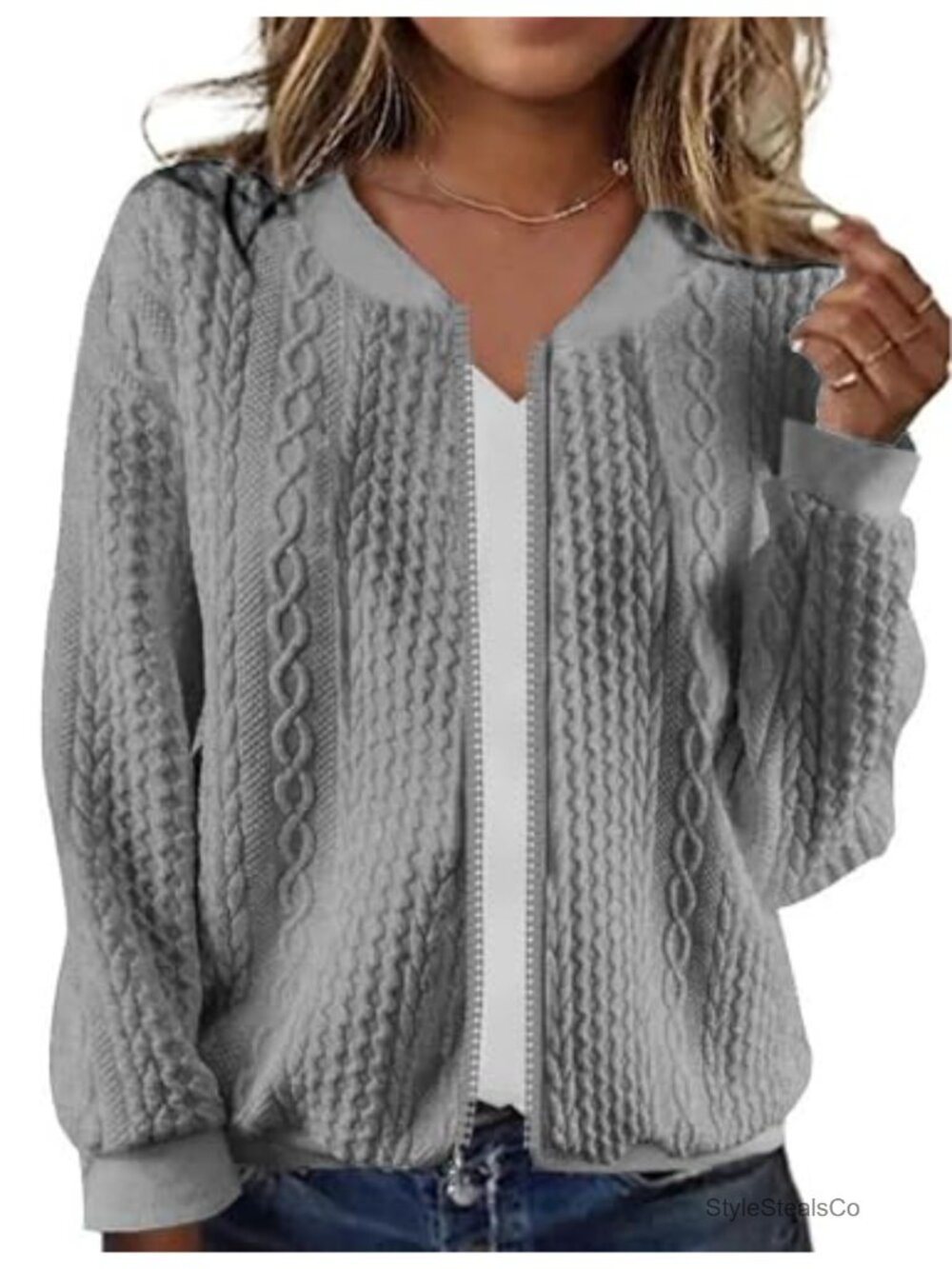 Zip Up Cropped Cardigan Sweater Women Casual Long Sleeve Winter Jacket Coat